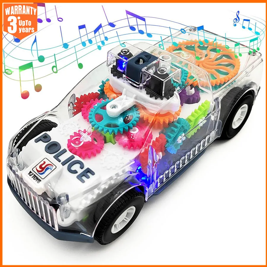 Light Up Baby Toddler Police Car Electric Vehicle Toy Auto Driving, Transparent Gears, Music, Lights, Kids Gifts Baby Toys Car