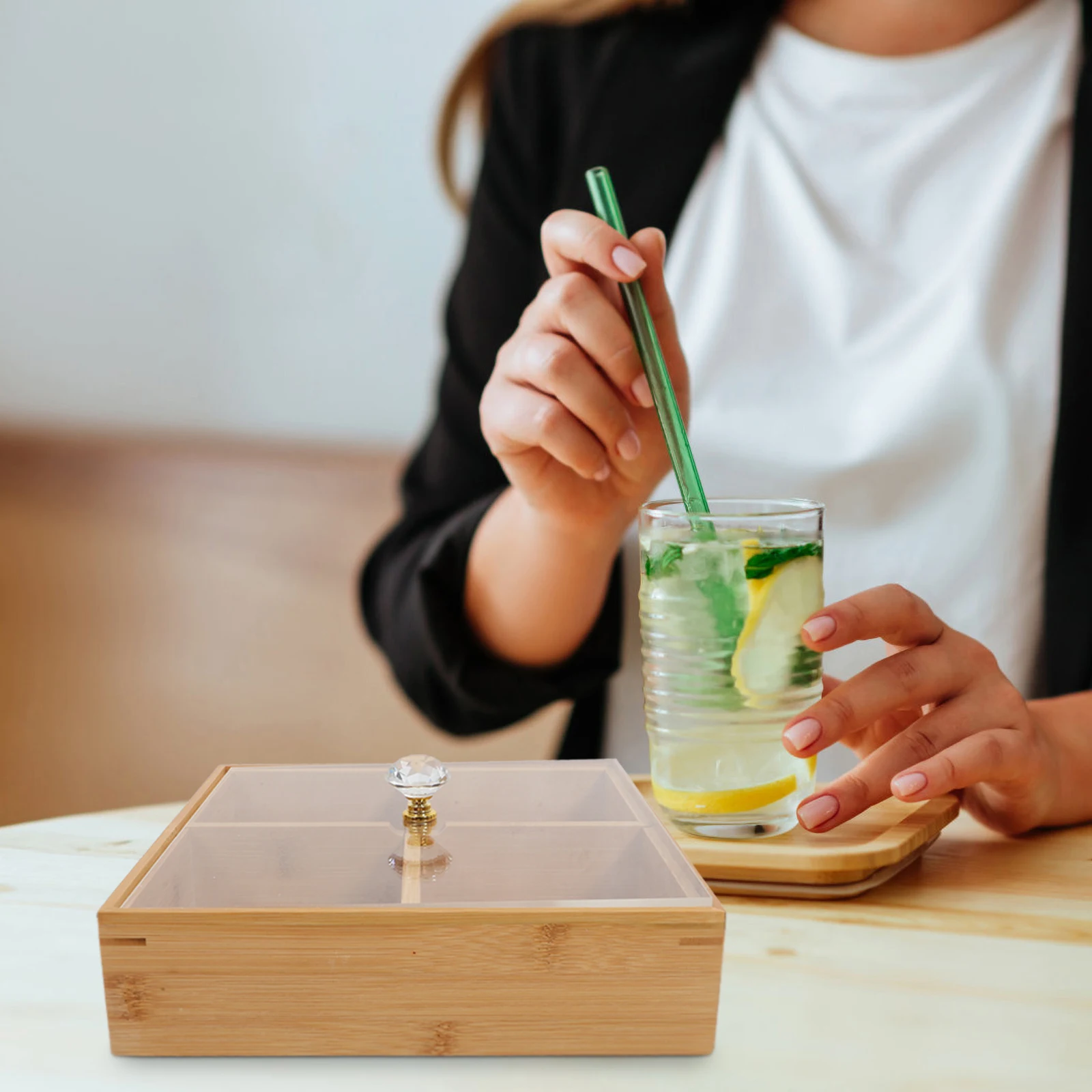 

Bamboo Snack Box 3 Compartments Transparent Lid Easy Clean Store Food Fruit Tray Party Gift serving plate countertop snacks food