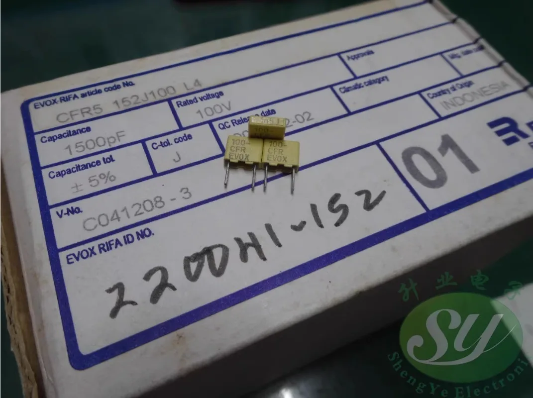 50 peças evox cfr5 0.0015uf/100v 1500pf 1n5 1.5nf 152 novo capacitor de filme 5mm