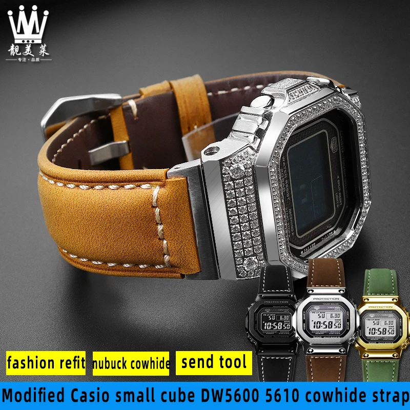 

Authentic for Casio G-shock Refit DW5600 GW-B5600 GW-M510 vintage watch strap, mm domed interface men's matte leather strap 16mm