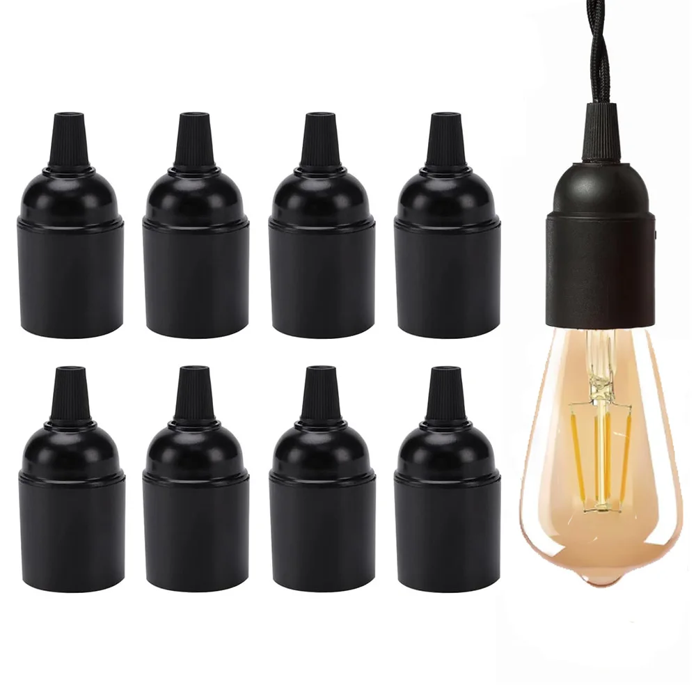 

E27 Bulb Holder Self-locking Bakelite Lamp Socket Black E27 Vintage Solid Lamp Base with Cable Clamp Lock for DIY Pendant Socket