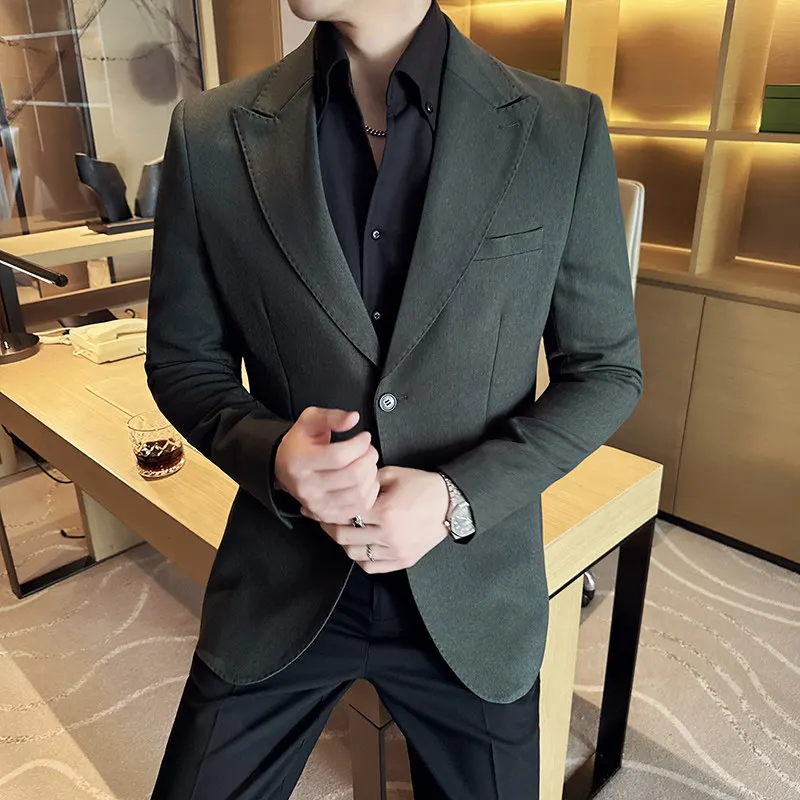 

Мужской приталенный пиджак в стиле кэжуал, весенняя коллекция, модный городской стиль, из полиэстера, вискозы и спандекса