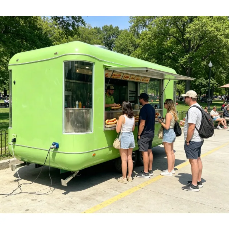 USA Full Kitchen Mobile Food Trailer for Snack Food Doughnut Hot Dog Pizza Ice Cream Truck with 110V for Restaurants Traders