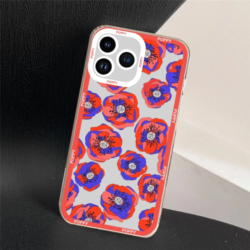 Poppies Art Flowers Phone Case For iPhone 11 12 Mini 13 14 15 Pro Max Transparent Shell image 3