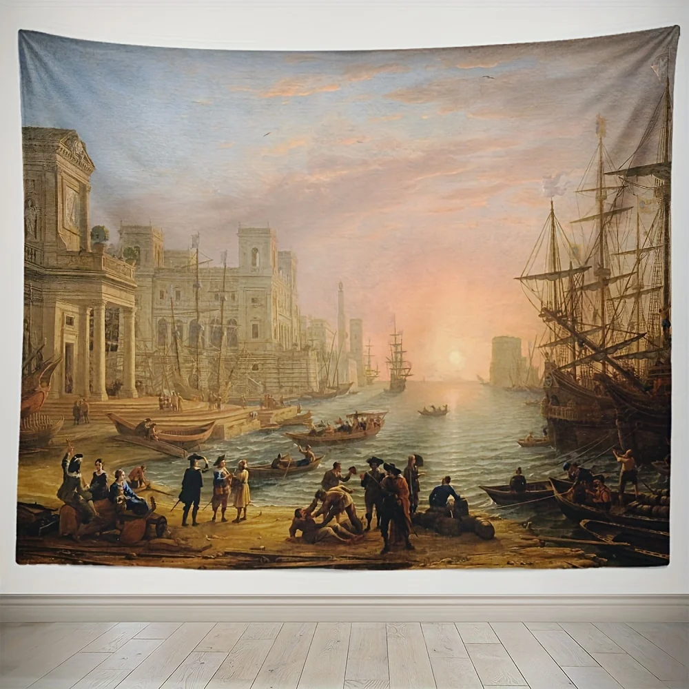 harbor under the setting sun Digital printing polyester wall tapestry suitable for use living rooms bedrooms offices bars party