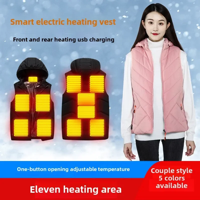 Smart large size 11 zone heating couple new electric heating vest heating vest usb rechargeable warm men and women