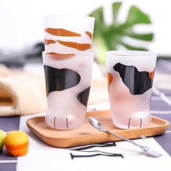 Animals Glass 300ML Creative Cute Cartoon Cat Paw Water Bottle Milk Juice Frosted Drinking 3D Shape Cold Drink Mug Coffee Cup