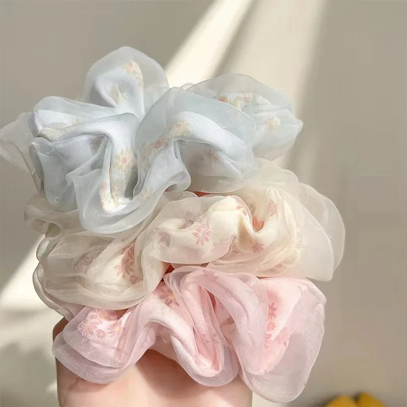 French sweet double mesh large bowel scrunchie flower girls all over hair rope bun head fabric large bowel