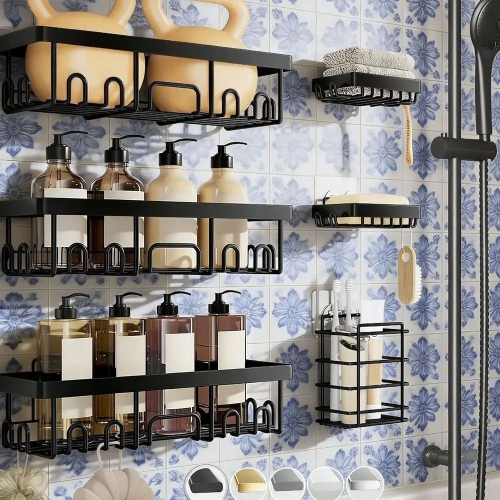 

Metal Bathroom Shelf Adhesive Drain Shower Storage Rack Removable Space Saving Cosmetic Organizer Holder Kitchen Laundry Room