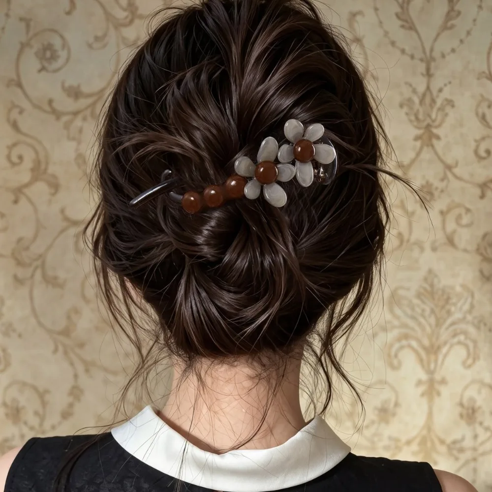omen Floral Twist Clip, Elegant Back Head Barrette, Volume Boosting Grip for Thick Tresses Daily Updo Styling