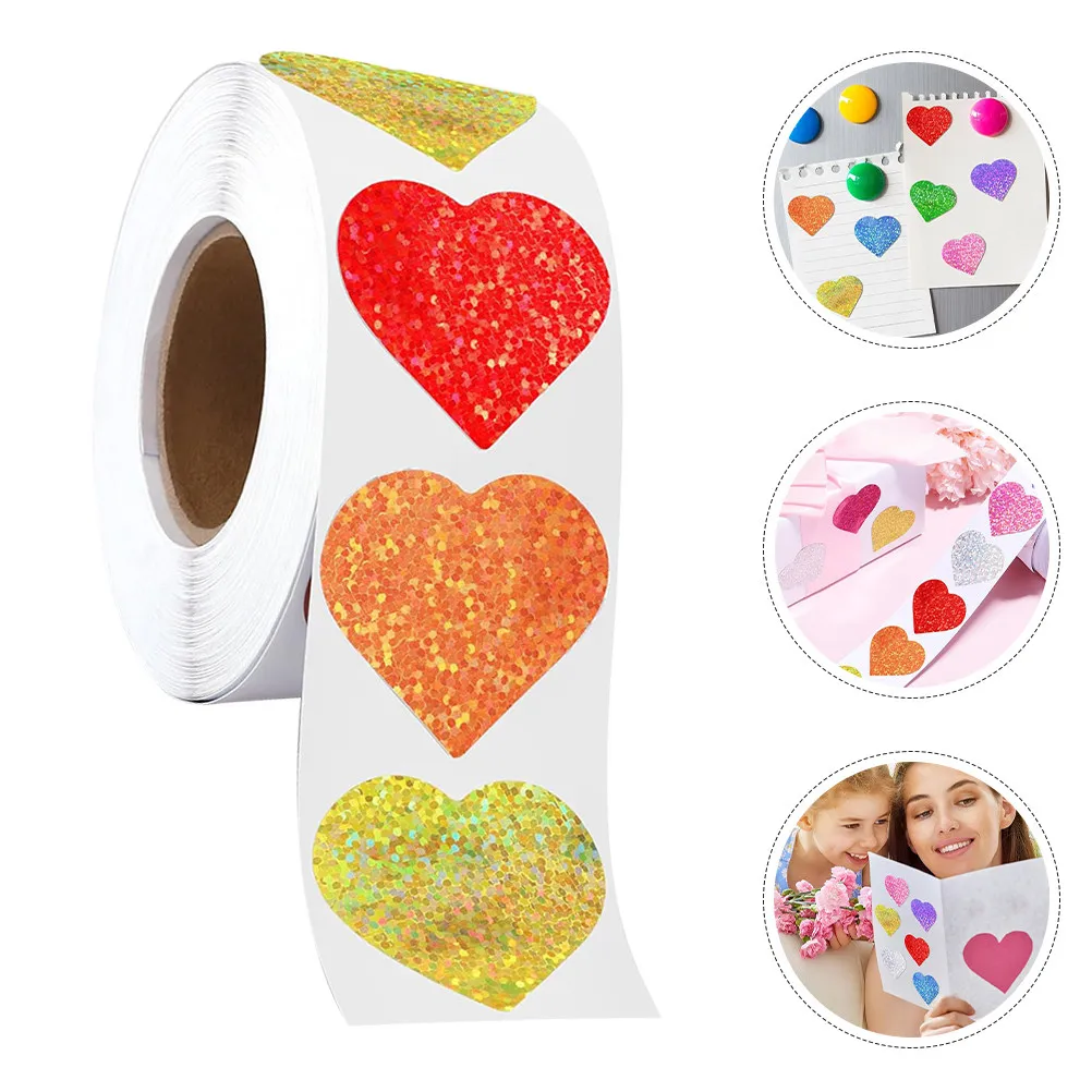 

Valentine's Day Heart Stickers 1 Roll Shimmering Glitter Love Stickers for Gifts Packaging Craft Decor Scrapbook Card Making
