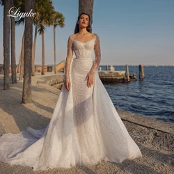 Liyuke Delicate Lace And Tulle Skirt O-Neck Mermaid Wedding Dresses Stunning Beading Embroidery 2 In 1 Feminine Bride Gowns