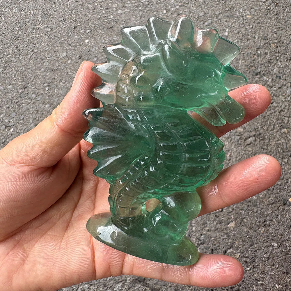 Custom Fluorite Seahorse Crystal Carving - Handcrafted Healing Gemstone Animal Figurine for Home Decor