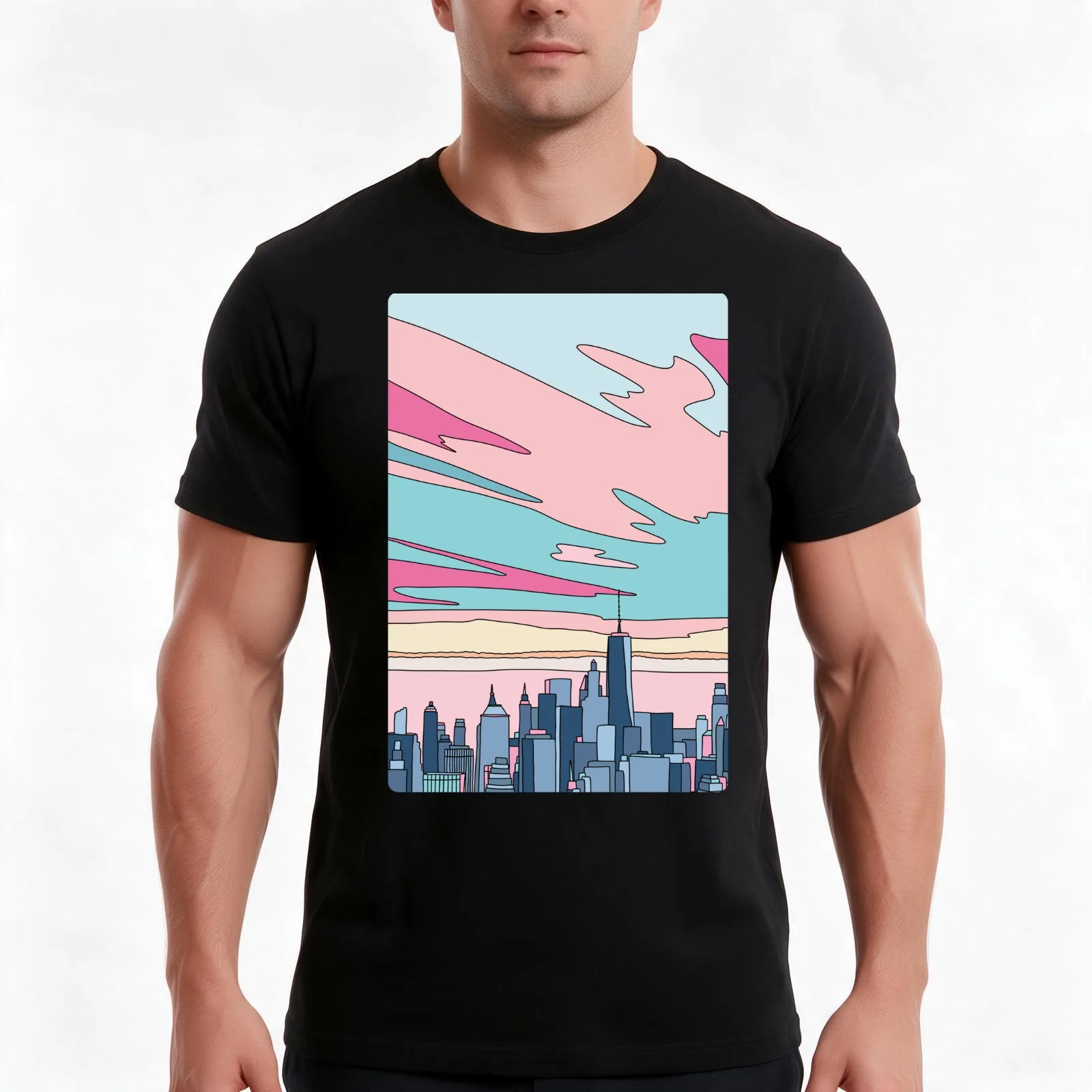 City sunset by Elebea T-Shirt Summer Casual Cotton Tee Oversized Streetwear Tops Vintage Graphic Print Unisex Men Women