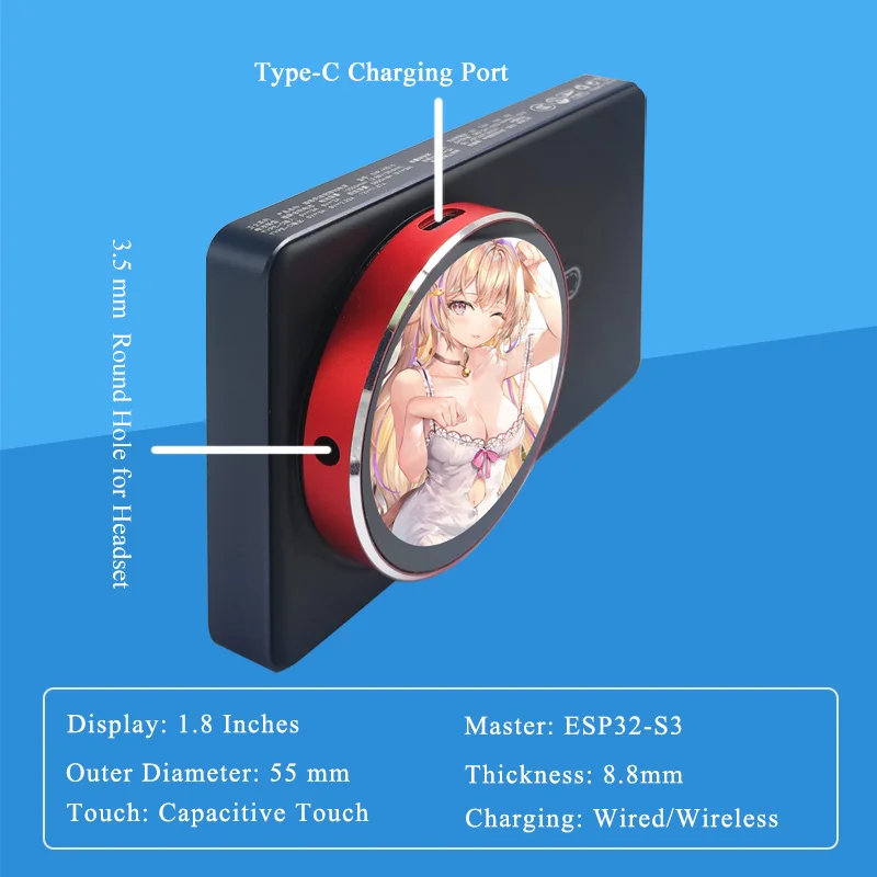 ESP32-S3 1.8 polegadas 466 × 466 AMOLED Round Touch Display Assistente de Voz com WiFi BLE5 Ardui-no ESP-IDF LVGL Módulo Inteligente Suportado
