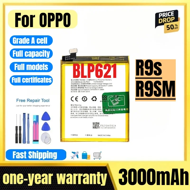 BLP621 for OPPO R9s/R9SM Mobile Phone Battery High Quality High Capacity Battery Replacement Bateria Grade A Cell with Tools