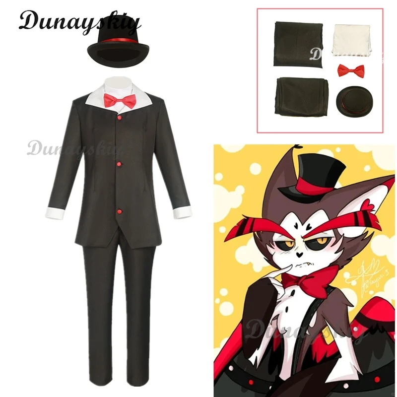 

Husk Cosplay Costume Uniform Hazbin Cosplay Hotel Husk Cosplay Costume Male Black Jacket Pants Halloween Party Outfits Bow-Tie