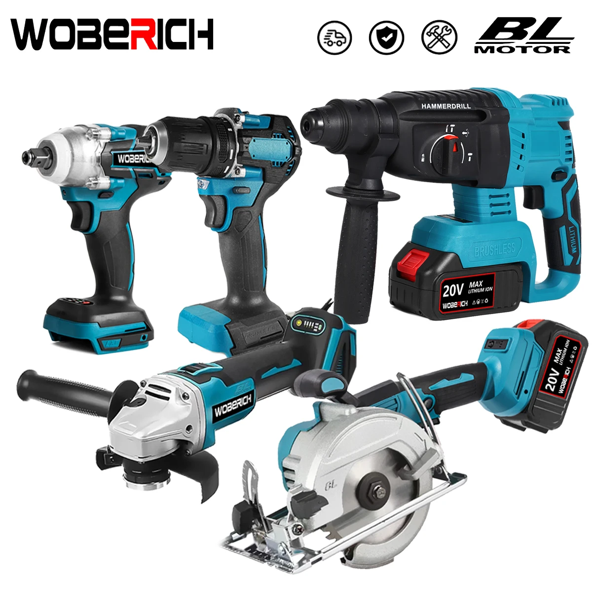 

Brushless Cordless Angle Grinder Electric circular saw Electric Impact Hammer Drill With 2x Battery Combo Kits Power Tools Sets