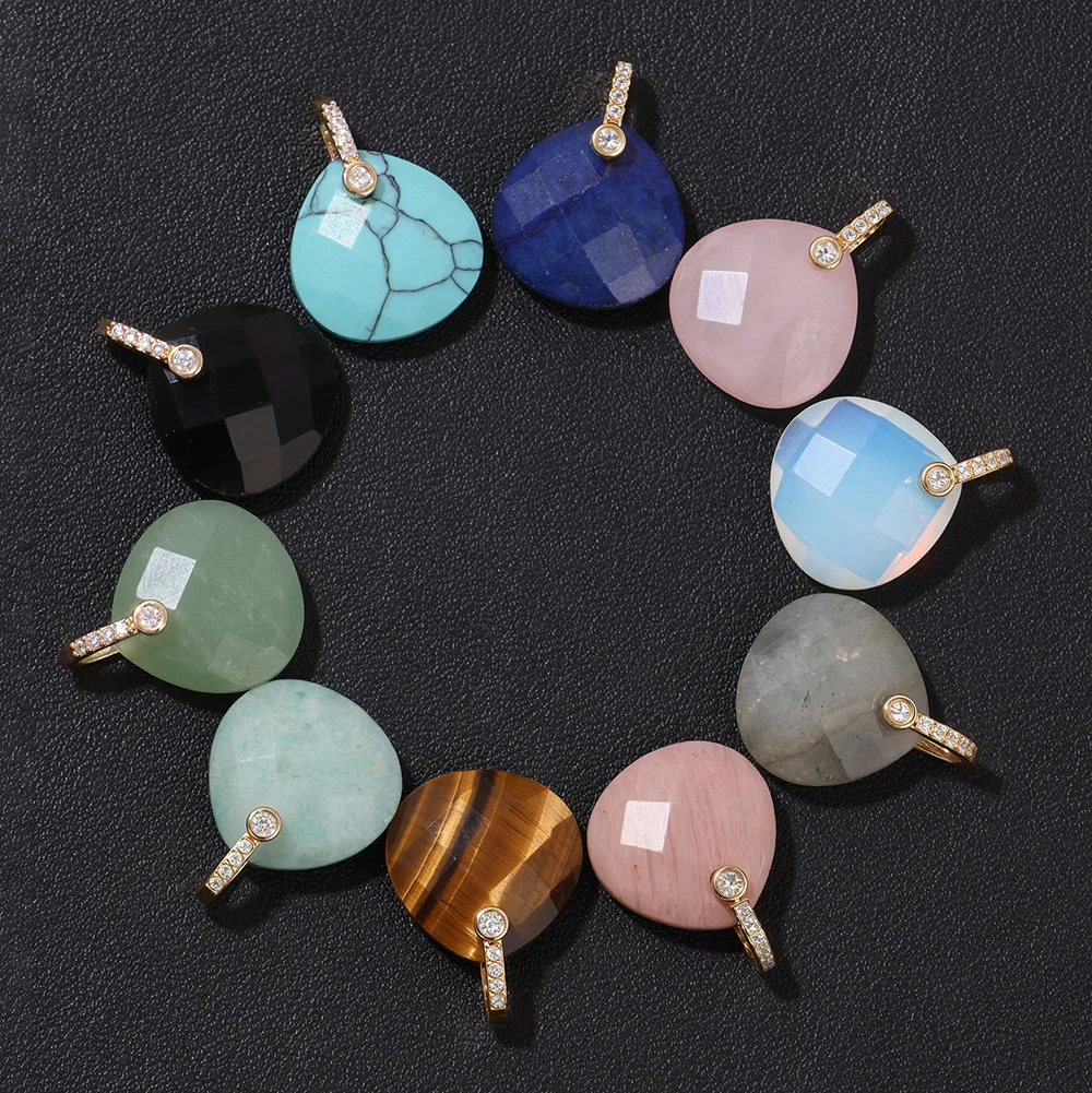 Natural Drop Water Shape Stone Pendant Labradorite Opal Aventurine Charms Pendants For Jewelry Making Earrings Necklace DIY 2PCS