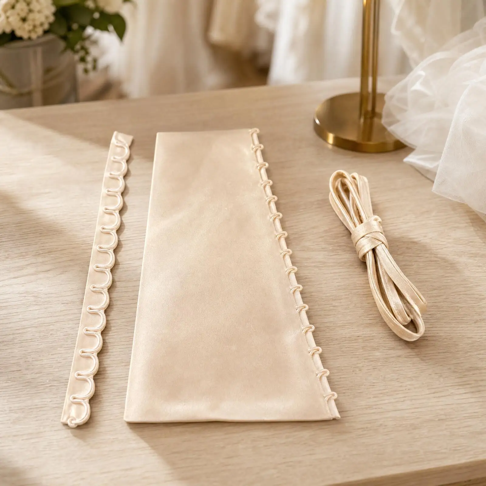 Airy Chiffon Wedding Dress Belt Back Lacing Panel with Eyelet Trim for Bridal Gown Custom Fit