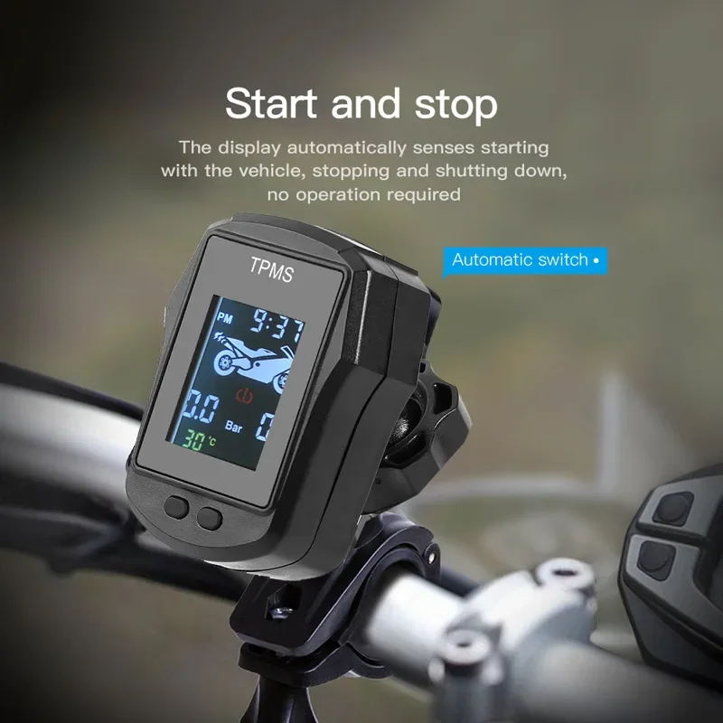 Smart TMPS External Motorcycle Tire Pressure Monior System With Clock External Sensor (Rear and Front) for Motorbike Supplies fa