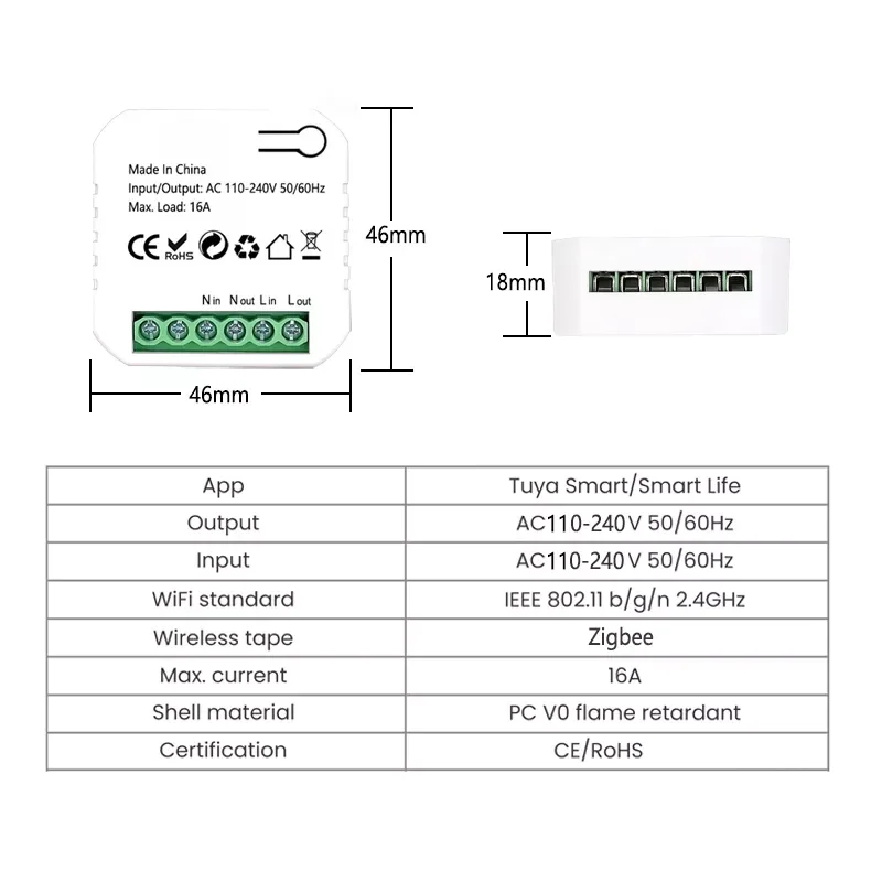 Розетка ZigBee с таймером, 16 А, с защитой от перегрузки