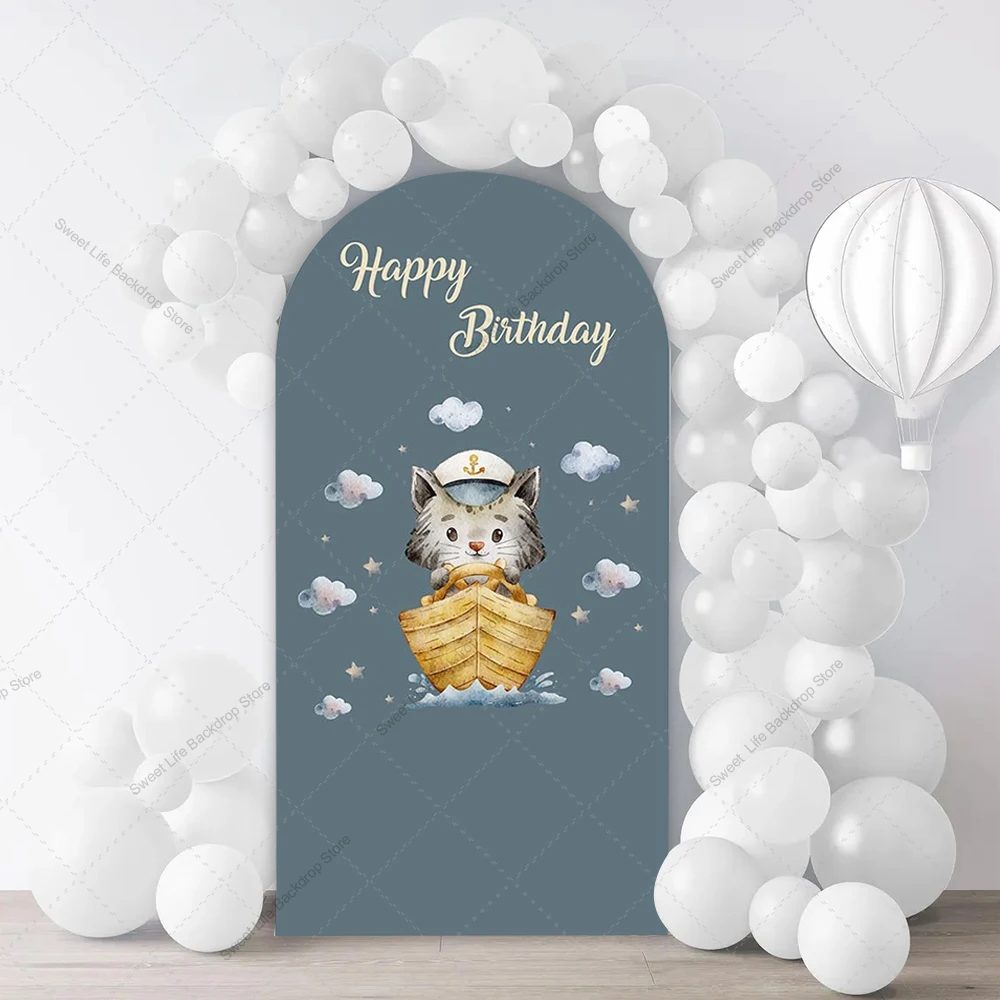 

Cat Captain Arch Backdrop Cover Kids Birthday Baby Shower Photography Arch Background Wall Decor Banner