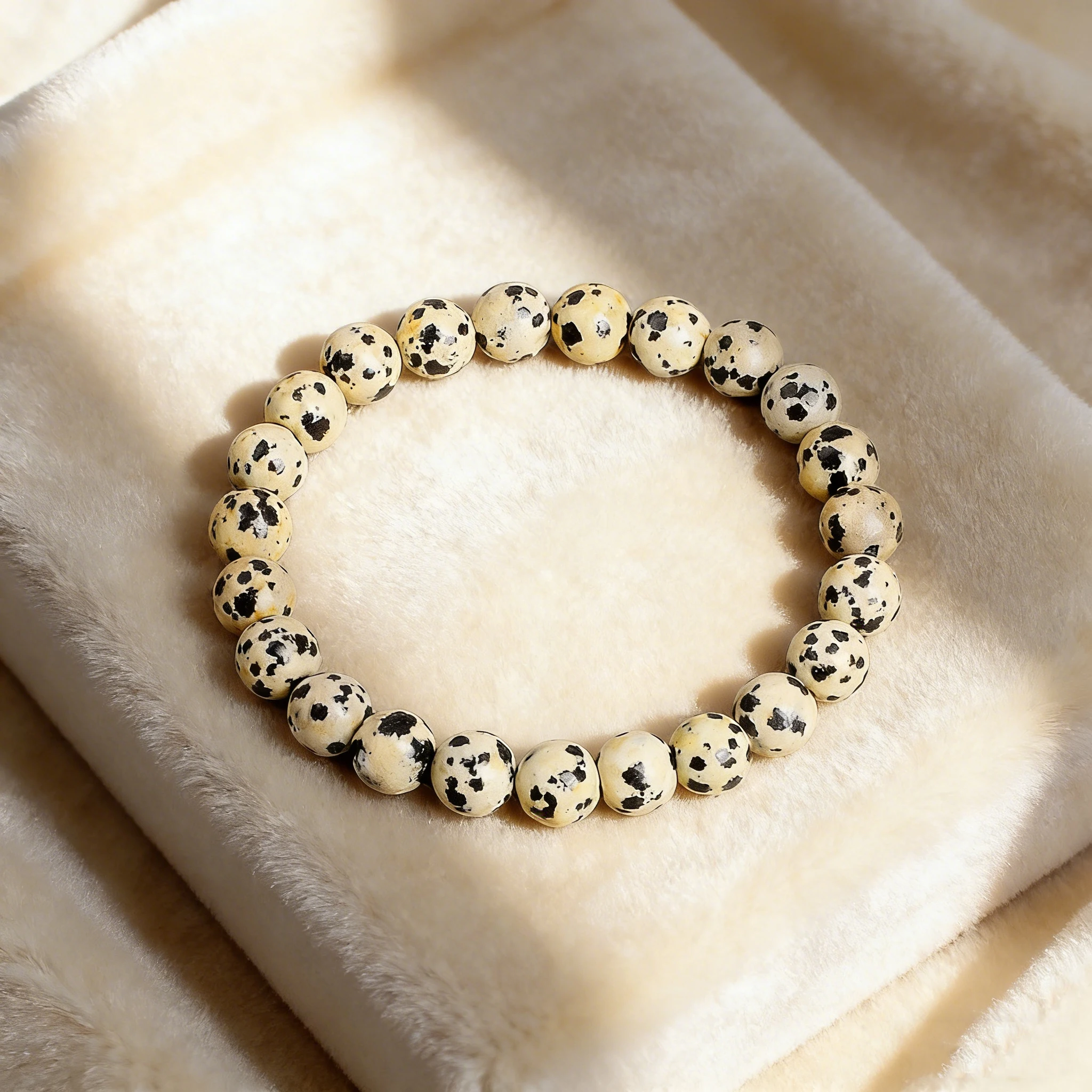 Natural Dalmatian Jasper Beaded Bracelet 6 8 10mm Stone Protection Reiki Vitality Bracelet Lucky Charm Healing Crystal Jewelry