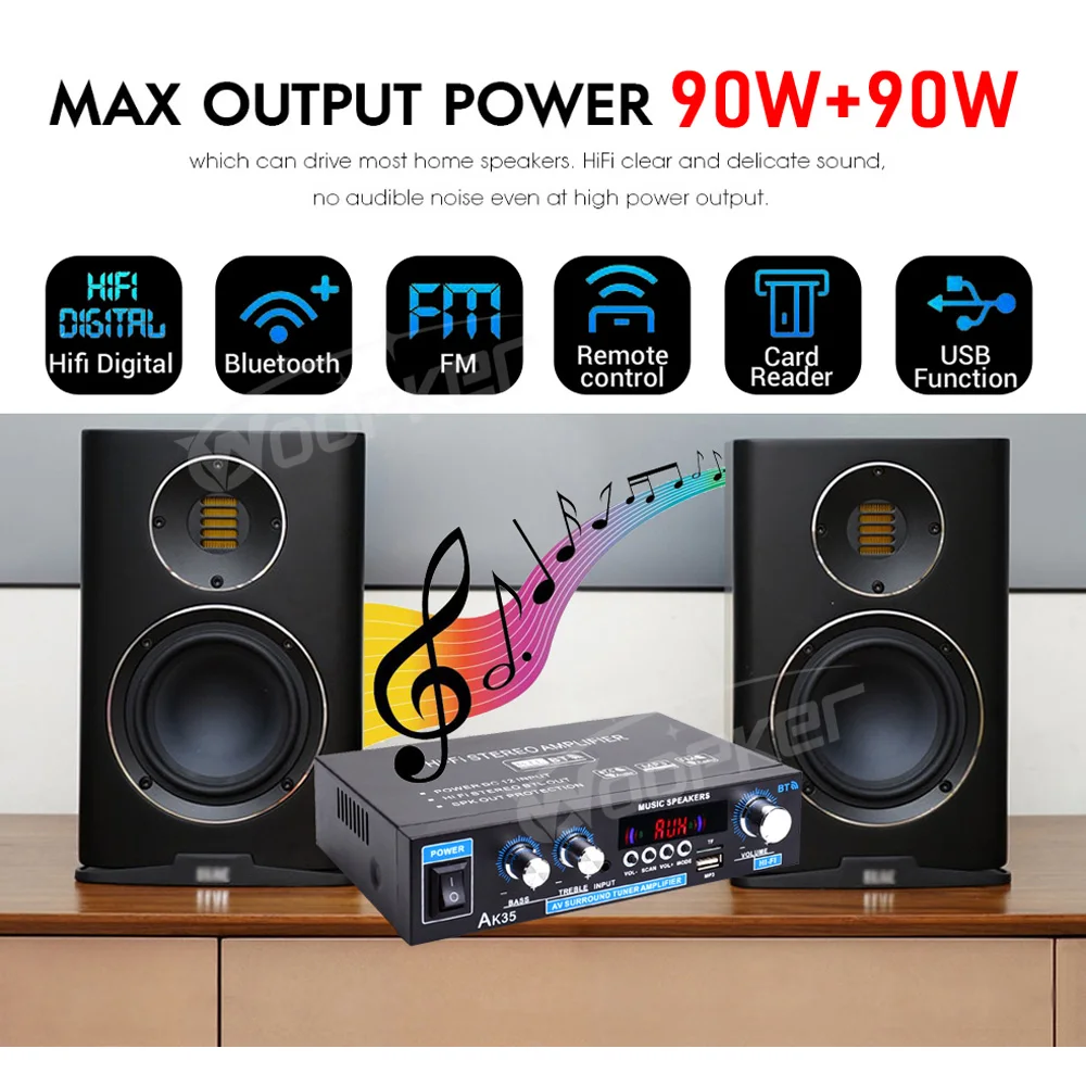 Woopker AK35 800W Home Digital Amplifiers 100-240V 12V Bass Audio Power Bluetooth AMP Hifi FM Subwoofer Speakers