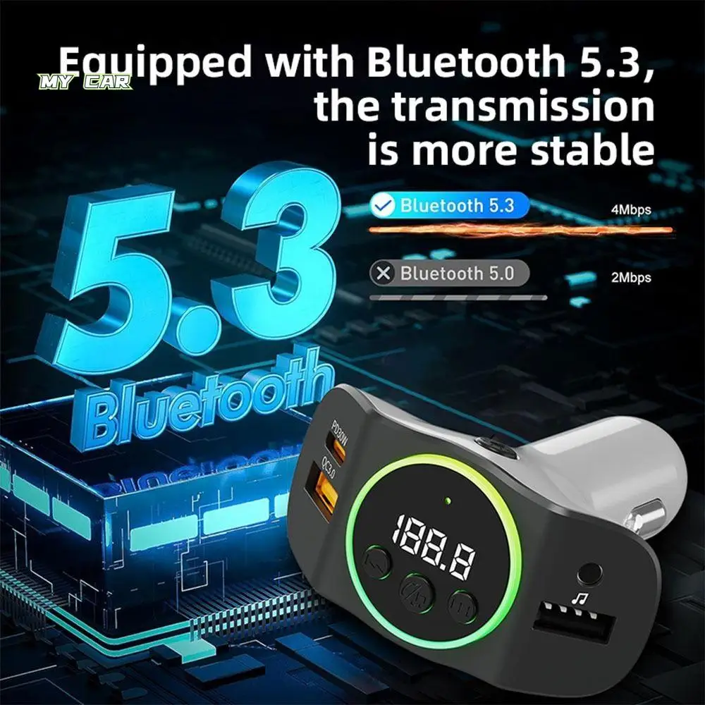 

PD30W+QC3.0 Car MP3 Player Bluetooth 5.3 FM Transmitter Car Bluetooth Play Music U Disk PD Fast Charger Transmitter