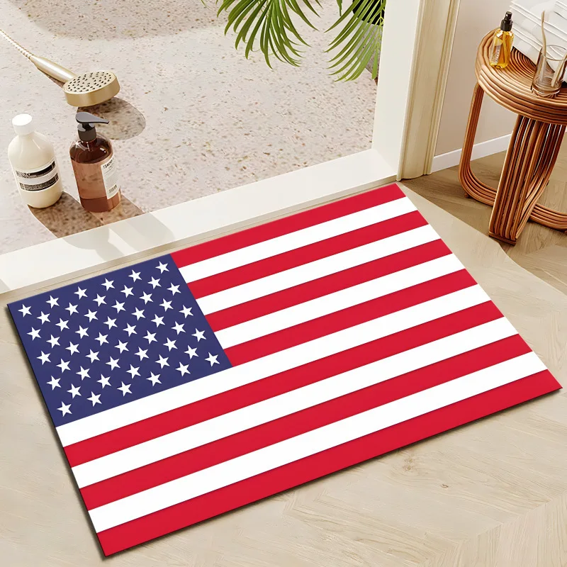 National Flag Floor Mat, Entrance Shoe Changing Area Foot Mat, Dirt Resistant and Non Slip Mat, Washable Bathroom Floor Mat