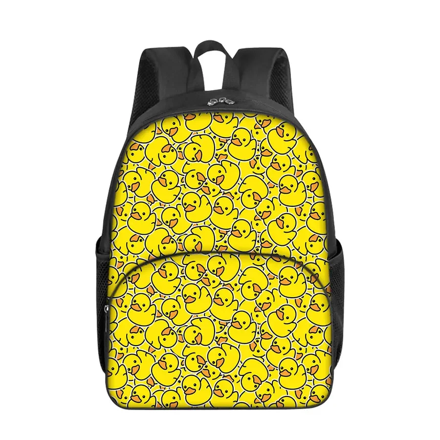 Yellow Duck Pattern Round Front Pocket Backpacks for Boy and Girls Best Gifts 2D Flat Cartoon School Backpack for Children Bag