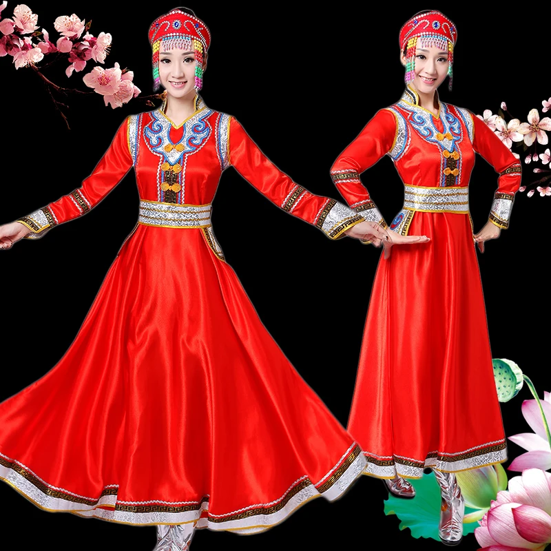 Vestido de dança nacional chinesa para mulheres, performance mongol, túnico novo para adulto, oriental, socialite