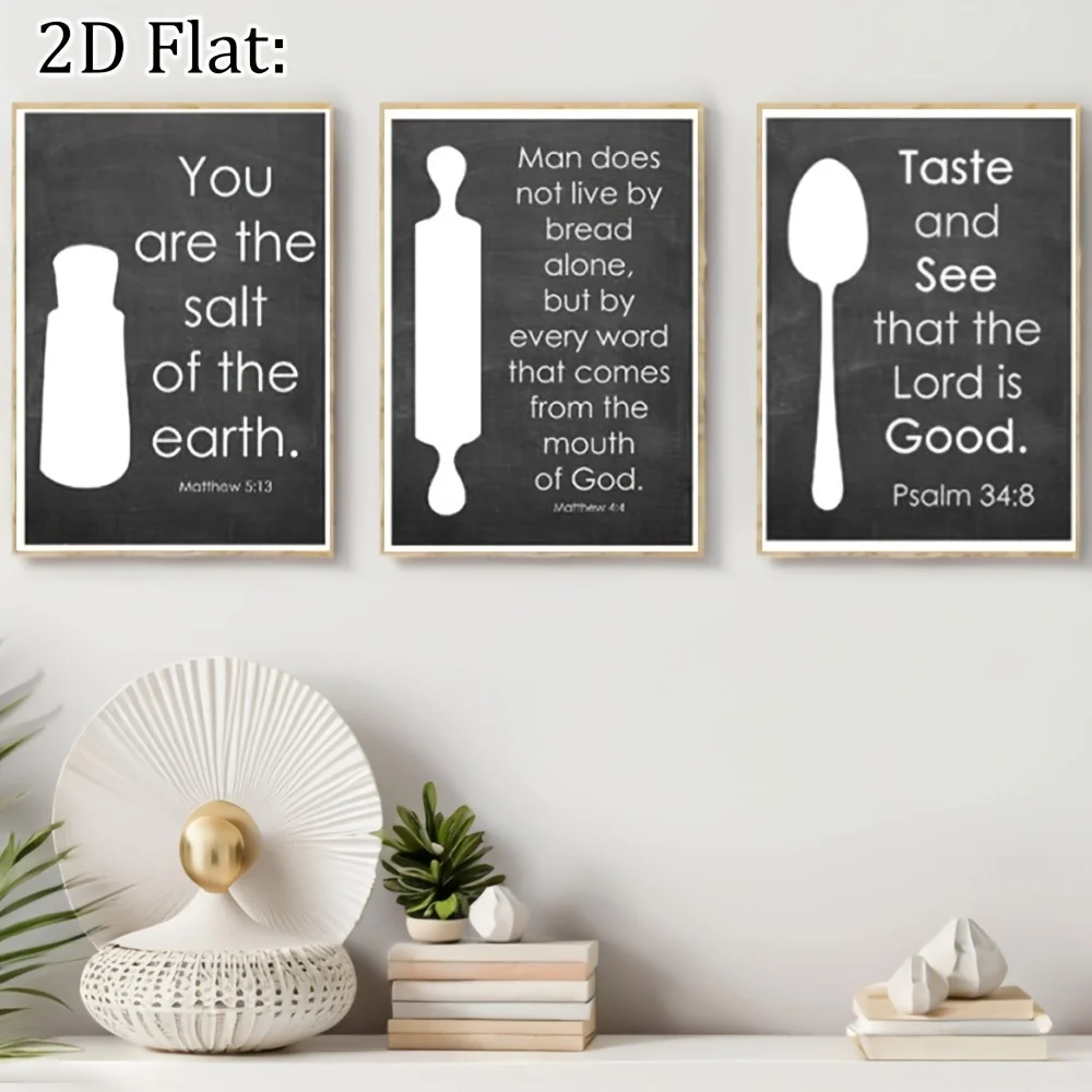 （NoFrame 3PCS）-2D Flat, 3pcs Chalkboard Bible Verse Posters Suitable for Farmhouse Decor, Canvas Wall Art with Bible Verse Qu