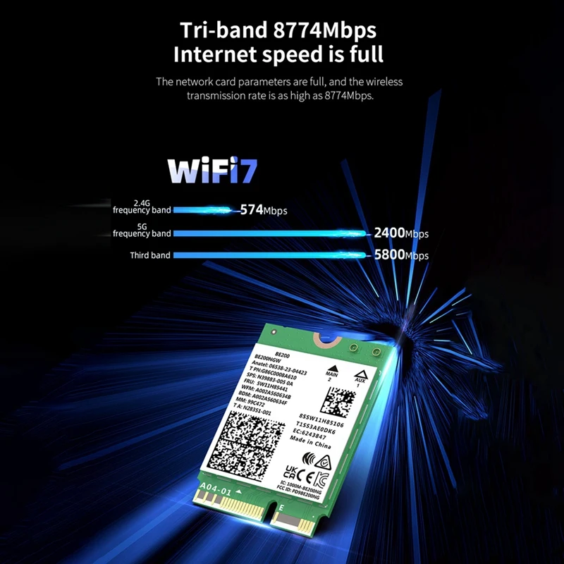 Wifi 7 BE200 Network Card Bluetooth 5.4 Tri Band 2.4G/5G/6Ghz 8774Mbps BE200NGW M.2 Wireless Adapter Better Than Wifi6e