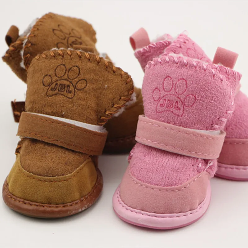 4Pcs/Set Winter Warm Shoes for Dogs Non-slip Dog Snow Boots Cotton Blend Puppy Sneakers for Pet Teddy Dog Accessories