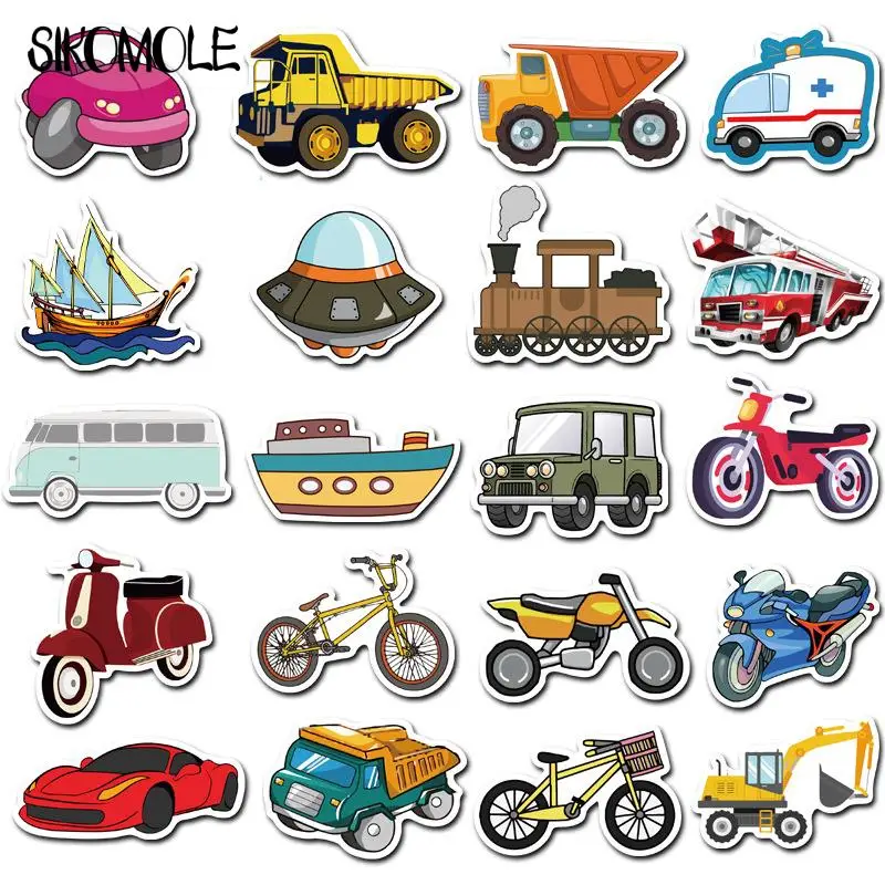 10/30/40PCS Cute Cartoon Transportation Stickers Sailing Excavator DIY Toy Car Train Helmet Laptop PS4 Guitar Decals Stickers F5