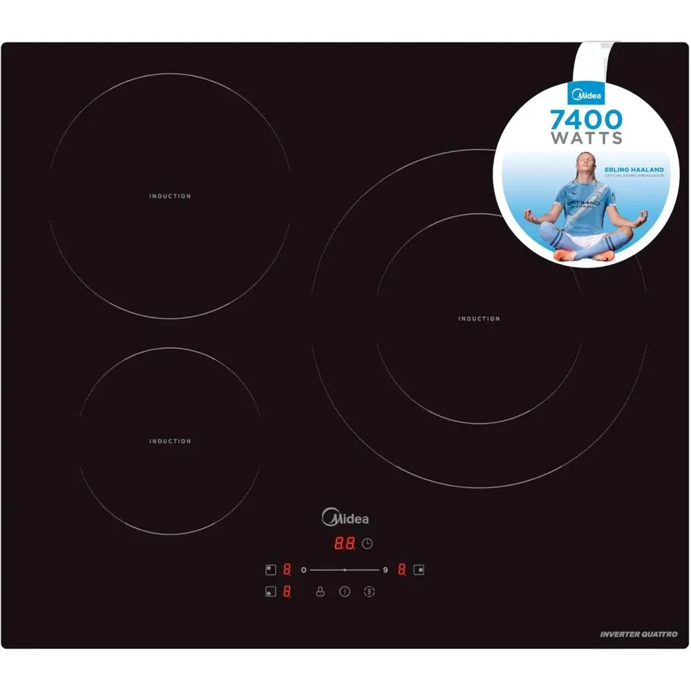 Placa inducción 3 fuegos 60 cm 7400 w - vitroceramica induccion integrada con panel de control táctil, inversor quattro, 9 constante