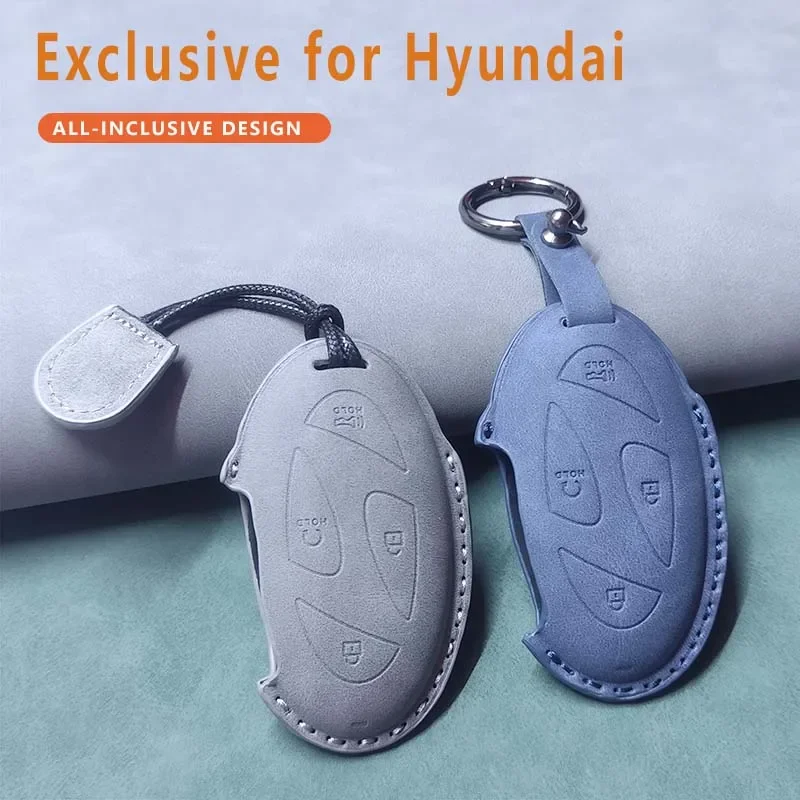 

Car Smart Key Case Cover for Hyundai Grandeur GN7 Kona Ev 2023 Ionic 6 5/7 Bottons Leather Keychain Durable Protect Accessories