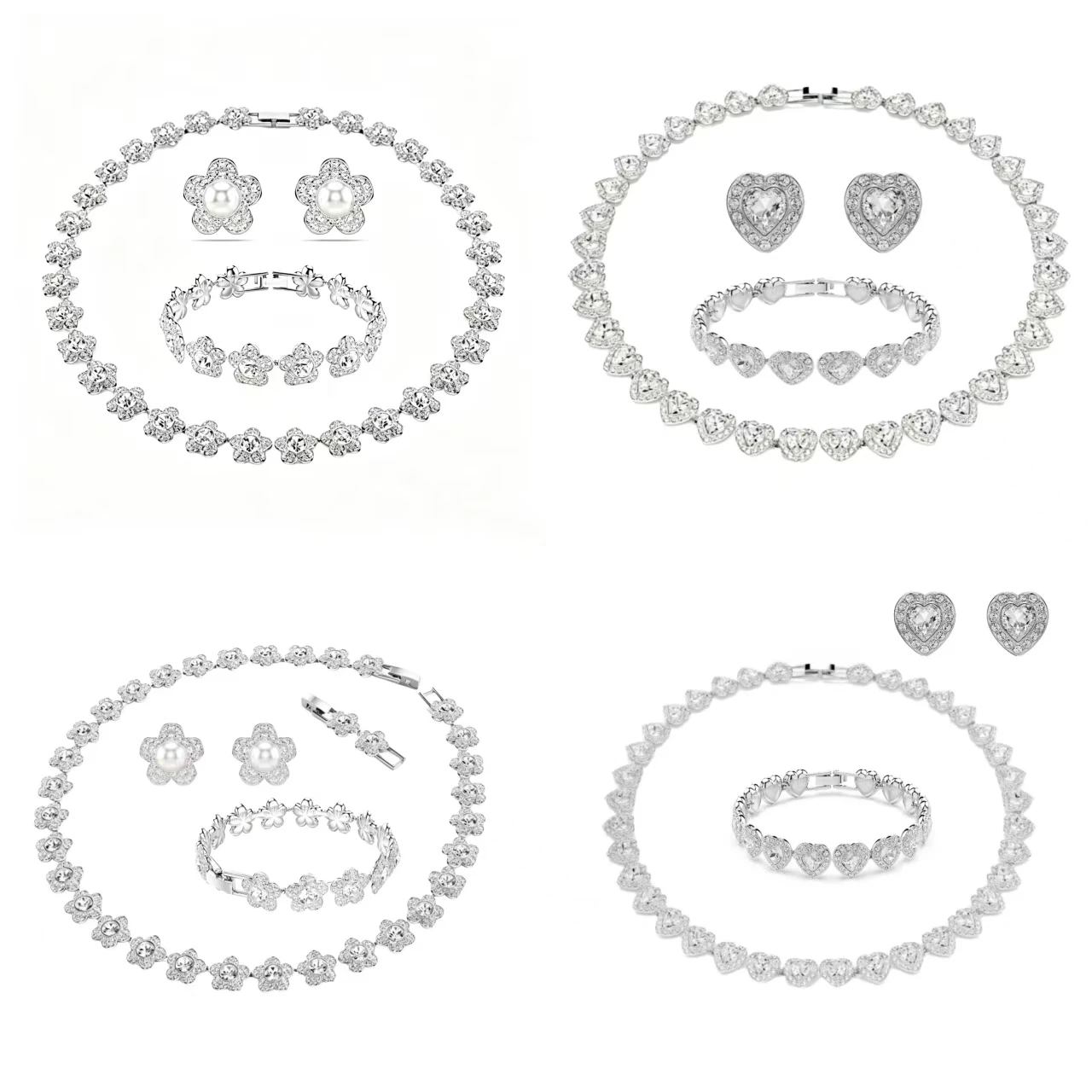 

High-quality classic zircon necklace, bracelet, and stud earring set, S925 silver, gift, banquet, couple, anniversary