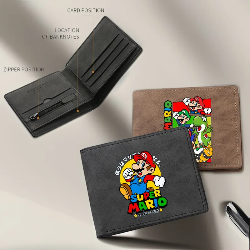 

Super Mario Bros Anime Men's Short Wallet Purse PU Leather Zipper Coin Bag Credit ID Cards Multifunctional Photo Holder Wallet