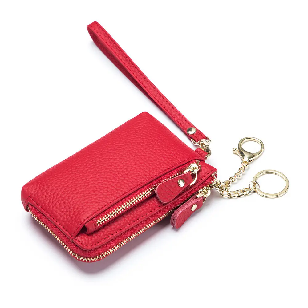 Royal Bagger Fashion Short Wallet for Women Genuine Cow Leather Cute Clutch Bag Zipper Coin Purse Card Holder with Key Chain