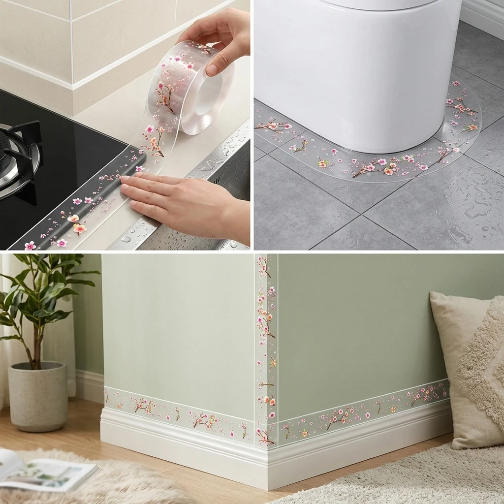 Waterproof Seam Strip Transparent for Kitchen Bathroom PVC Self Adhesive Gap Repair Tape Anti-Mold Durable Sealant Strip