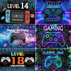 Game On Theme Video Gamer Kids 0-25th Birthday Party Neon Green Gaming Next Level Up Background Baby Shower Decoration supplies