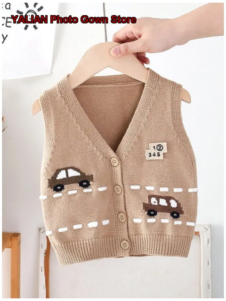 Boys Vest Kids Spring Autumn Square Neck Knit Vest Solid Color Thin Breathable Soft Skin-Friendly V-Neck