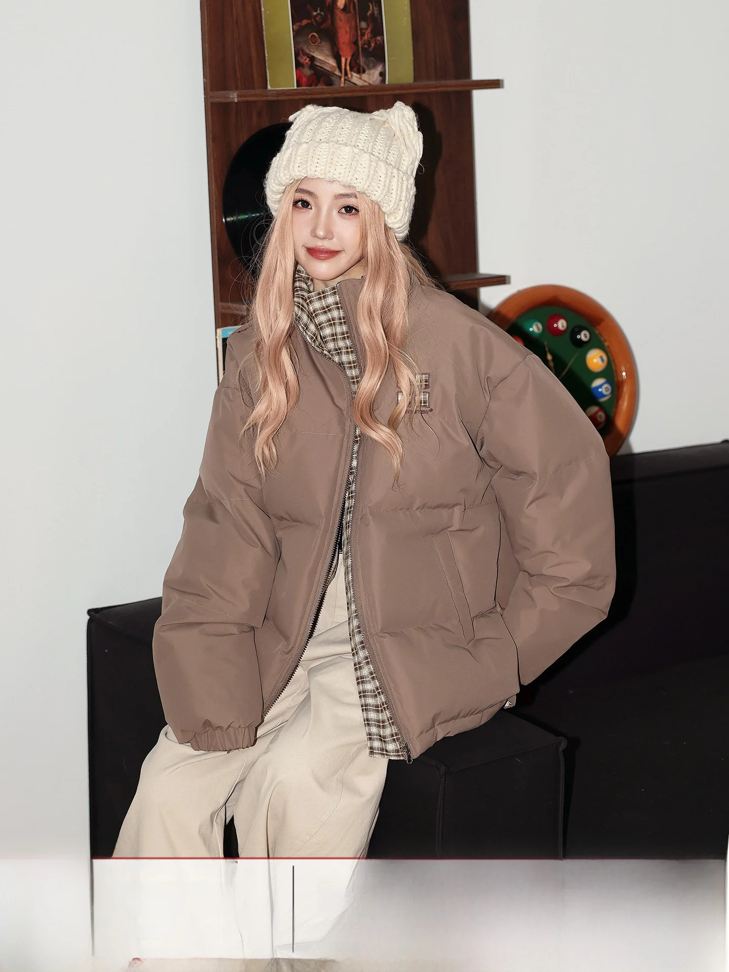

Thermal Thiened Cotton Jaet Women's Sle Double-sided Wear Stand Collar Winter Coat Warmth Comfortable Street Sle Loos...