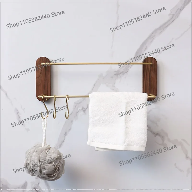 North American black walnut double bar towel hanging bathroom storage towel rack wall hanging storage rack free of punching