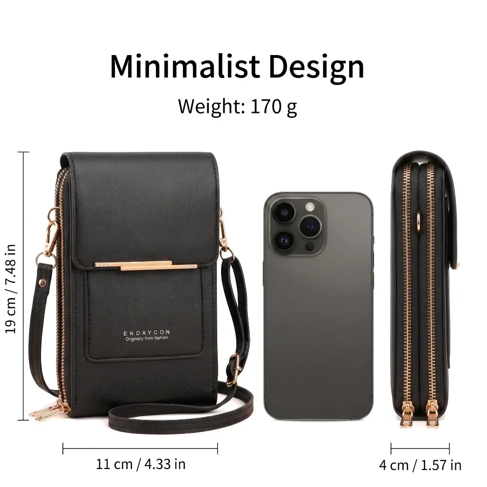 RFID Blocking Touch Screen Cell Phone Bag Women Mini PU Leather Lightweight Card Holder Crossbody Shoulder Bag Adjustable Strap