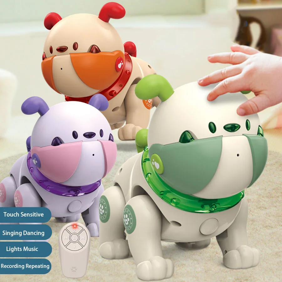 Jouets électroniques pour animaux de compagnie, chiot mignon, capteur tactile, interactif, mécanique, chien, musique, danse, enregistrement, répétition, jouet télécommandé