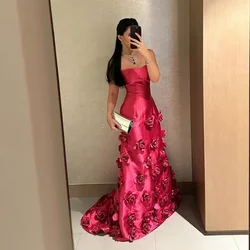 Customized Formal Pleat Flower A-line Strapless Long Dresses Homecoming Dresses Casual Simple Retro Fashion Elegant Exquisite Cl